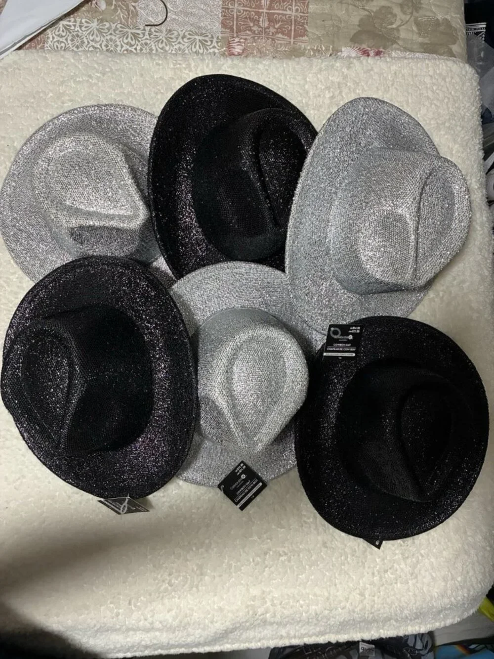 Lot of 6 Celebrate Glitter Cowboy Hats 3 Black 3 Silver Space Cowgirl Party NWT